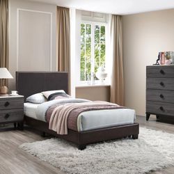 Twin Size Brown Faux Leather Bed Frame 