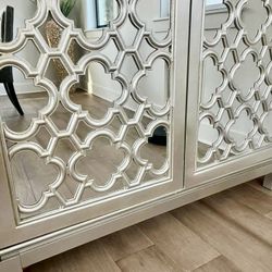  Z Gallerie Silver Mirrored Storage Cabinet