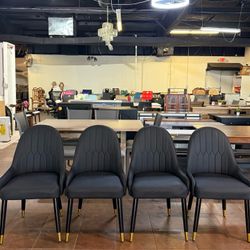 🔥Set of 4🔥Modern stylish upholstered leather kitchen chair with metal legs and ergonomic backrest for dining room, living room, reception room(Black
