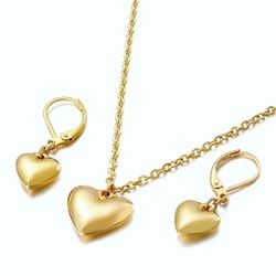 Heart Jewelry Gold Stainless Steel Necklace Earrings Valentines Day Gifts
