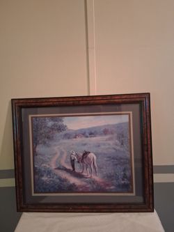 Vintage home interior cowboy and horse picture artist signed scroggins