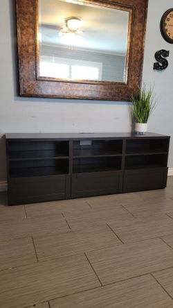 NICE BROWN/ BLACK TV STAND 71" LONG