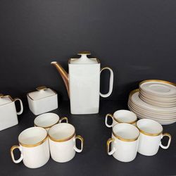Rare Vintage Rosenthal Germany Porcelain Coffee/Tea Set 21 Pc White with Gold Trim 