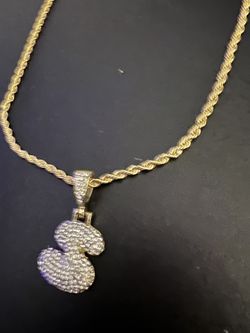 18 Inch Silver Dipped In Gold Chain Rope Chain Puffy Initial S