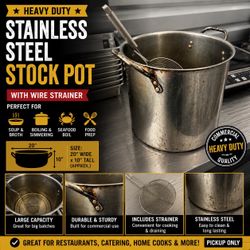 Large Stainless Steel Stock Pot with Strainer – 20” x 10”