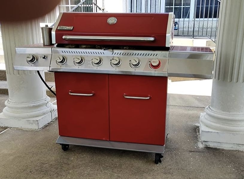 Gas Grill, 6-Burner Propane Gas Grill with Sear Burner & Side Burner,Cabinet Style Outdoor BBQ Grill