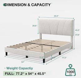 FULL 12” WHITE VELVET WOOD BED FRAME👇CROSSROADS 👇