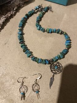 Carolyn Pollack dreamcatcher necklace and earrings turquoise
