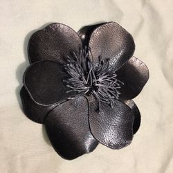 Black Leather Flower Barrette / Brooch
