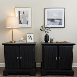 Pair of Custom Deep Green Fluted Nightstands / End Tables / Cabinets