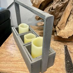 Rustic Wooden Candle Holder with Handle – 3 Slot Design