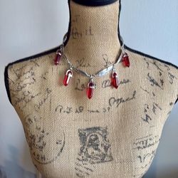 Feather Collar W/Red Rhodonite Crystal Accents