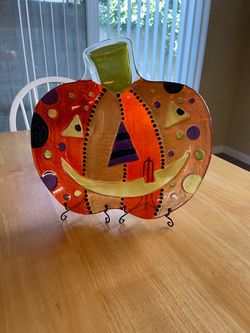 Halloween Jack-O-Lantern Fused Glass Plate