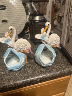 Pair of 2 vintage ceramic stork.