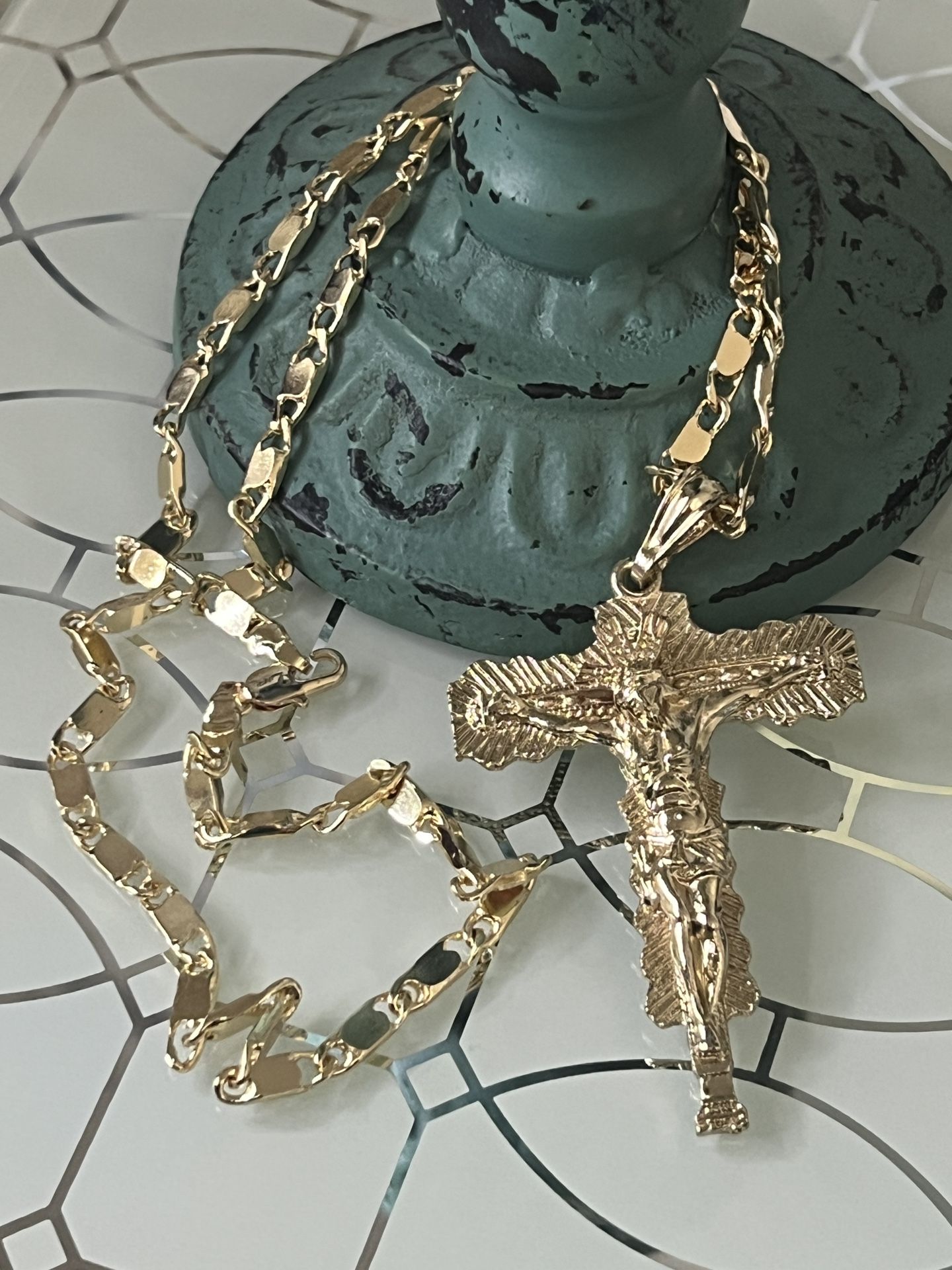 Jesus Cross Gold Plated Pendant With Chain Necklace  22” 4mm