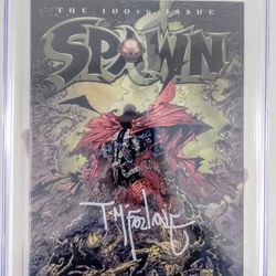 Spawn Issue #100 Capullo Variant CGC Graded 9.6 Signed By Tod McFarlane With Custom Spawn Logo