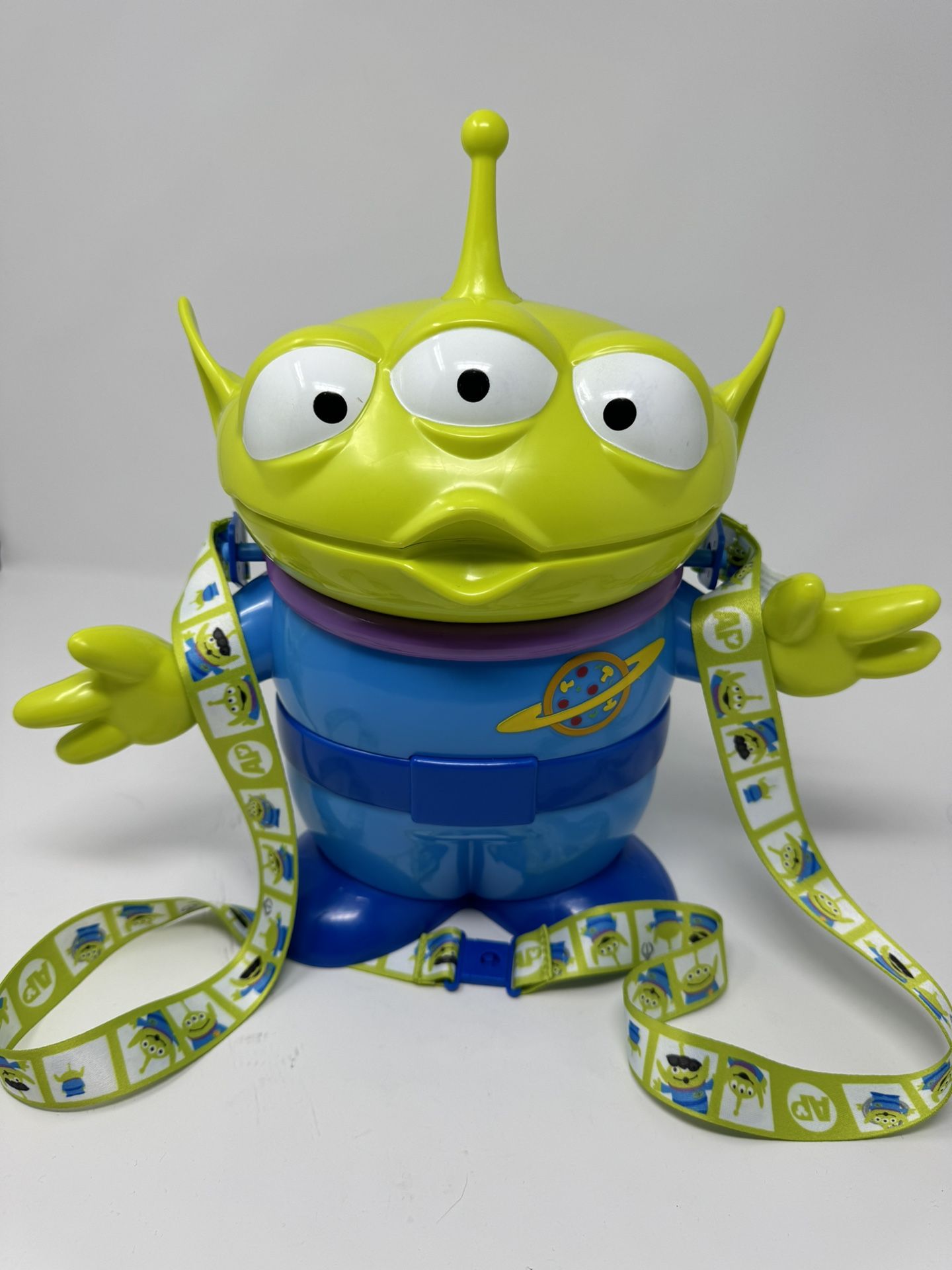 Toy Story Green Alien Popcorn Bucket Souvenir W/Strap 11.5" Disney Parks Pixar