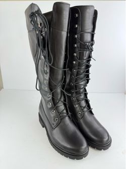 Timberland Womens 8 M Black Leather Tall Knee High Lace Up Waterproof Boots Like New