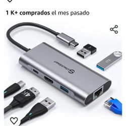 UtechSmart Hub USB C, adaptador multipuerto USB C Ethernet, 6 en 1 USB 