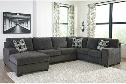 GRAY (charcoal) Sectional Sofa 3 piece wide shareable chaise (right or left available) 12x8 accent pillows optional ottoman
