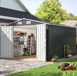 Brand New 10x12 FT Outdoor Storage Shed, Metal Tool Garden Shed with Updated Frame Structure and Lockable Doors,