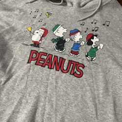 Snoopy Peanuts Christmas Cropped Sweatshirt Woman's XL Hoodie Gray Charlie Brown Lucy