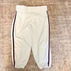 Sz XL Youth Rawlings White Baseball Knickers with Navy/Red Stripe Piping