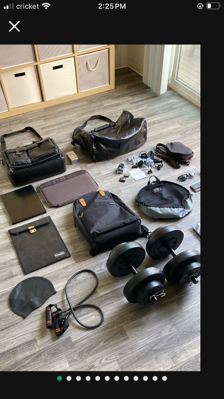 Mens Full Grain Leather Breifcase, New Dior Homme Cologne, Real Black Leather Calvin Klein Overnight Duffle Bag, Northface Bag, GoPro Ek 4k, Weights,