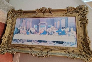 Big last supper vintage gold frame 2x3ft wall art