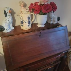 High End Writing Desk With Chair, Antique Dolls, Lamps, Clocks And Much More