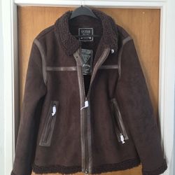 GUESS Eco Faux-Shearling Suede Jacket Men's Large Brown 