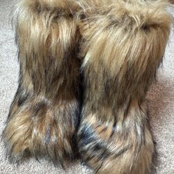 Faux Fur Boots, Mid-Calf Length, Furry Boots for Women Winter Snow Boots