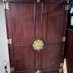 Asian-Style Armoire / Wardrobe Cabinet with Brass Hardware