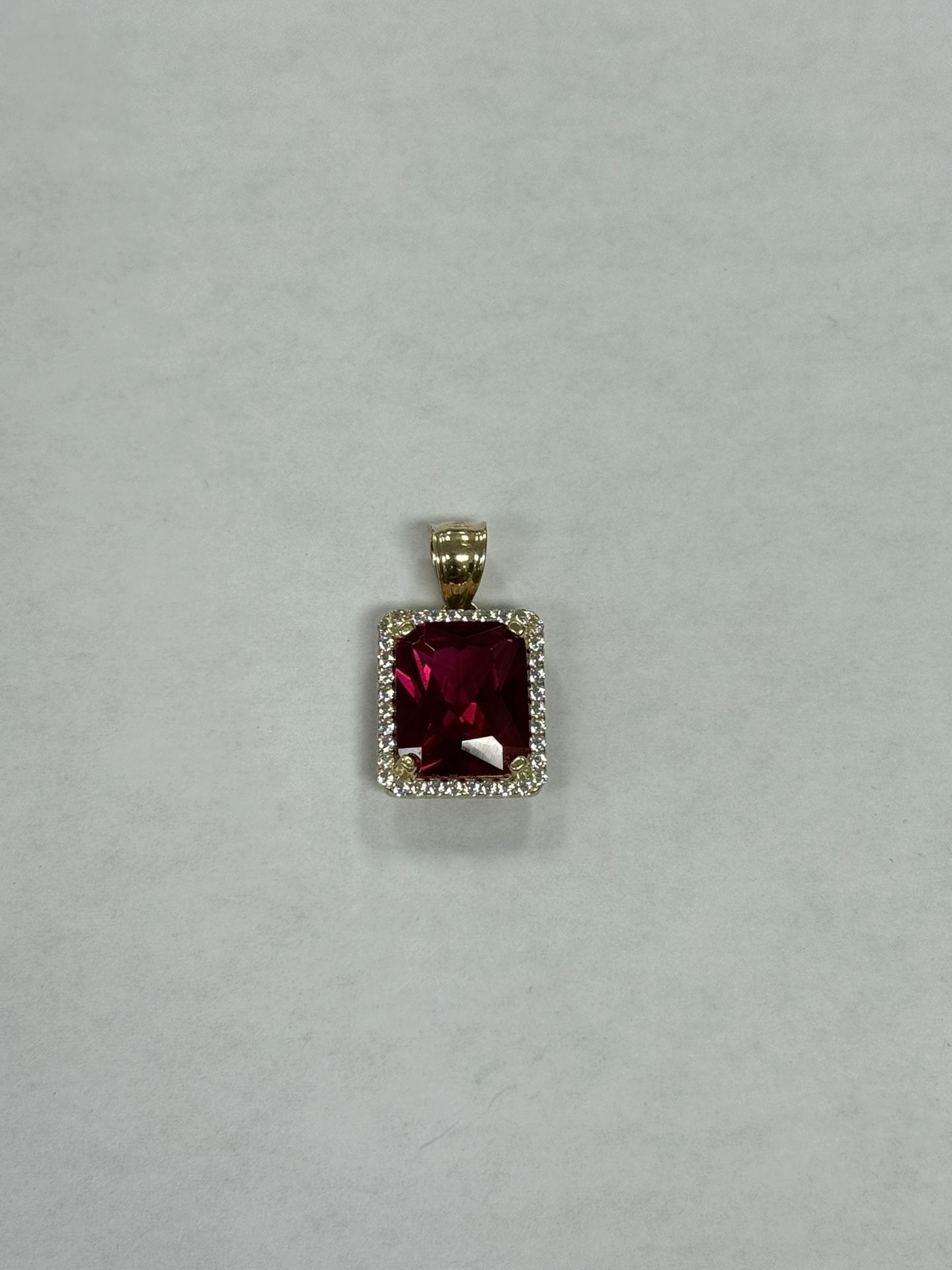 14K Gold Ruby Pendant with CZ Accents