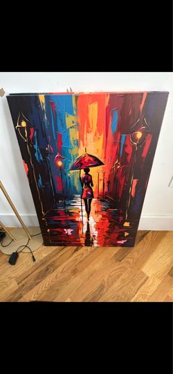 Modern Neon City Canvas Set / Rain Street Wall Art