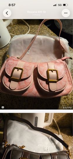 Pink Monogram Shoulder Bag with Gold Buckles