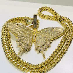 14k Gold Filled Butterfly 🦋 Pendant 10mm Cuban 