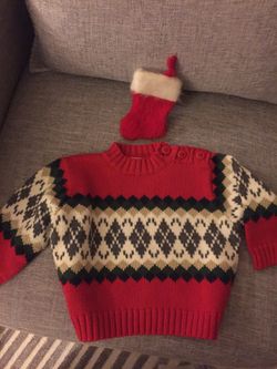 🎄 NEW holiday baby Sweater, Infant Clothing plus stocking, NEW RED SWEATER size up to 12 months
