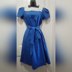 Vintage Blue Dress with White Collar Womens Size 11 12