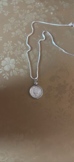 1942-S Mercury Dime w/ bezel and chain