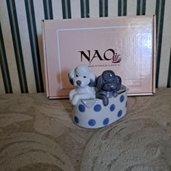 Lladro Nao Poodle Puppies In A Basket
