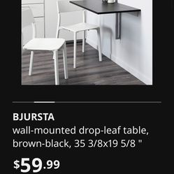 BJURSTA wall-mounted drop-leaf table, brown-black, 35 3/8×19 5/8"