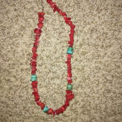 Turquoise And Coral Chunky Necklace