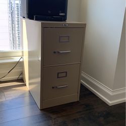 Two drawer beige file cabinet