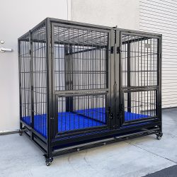 New $280 X-Large 49” Heavy Duty Folding Dog Cage 49x38x43” Double-Door Kennel w/ Divider 