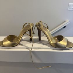 Tory Burch Metallic Gold Strappy Heels – Designer Evening Sandals