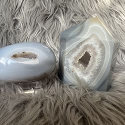 Grey Druzy Agate Tower And Egg Pair