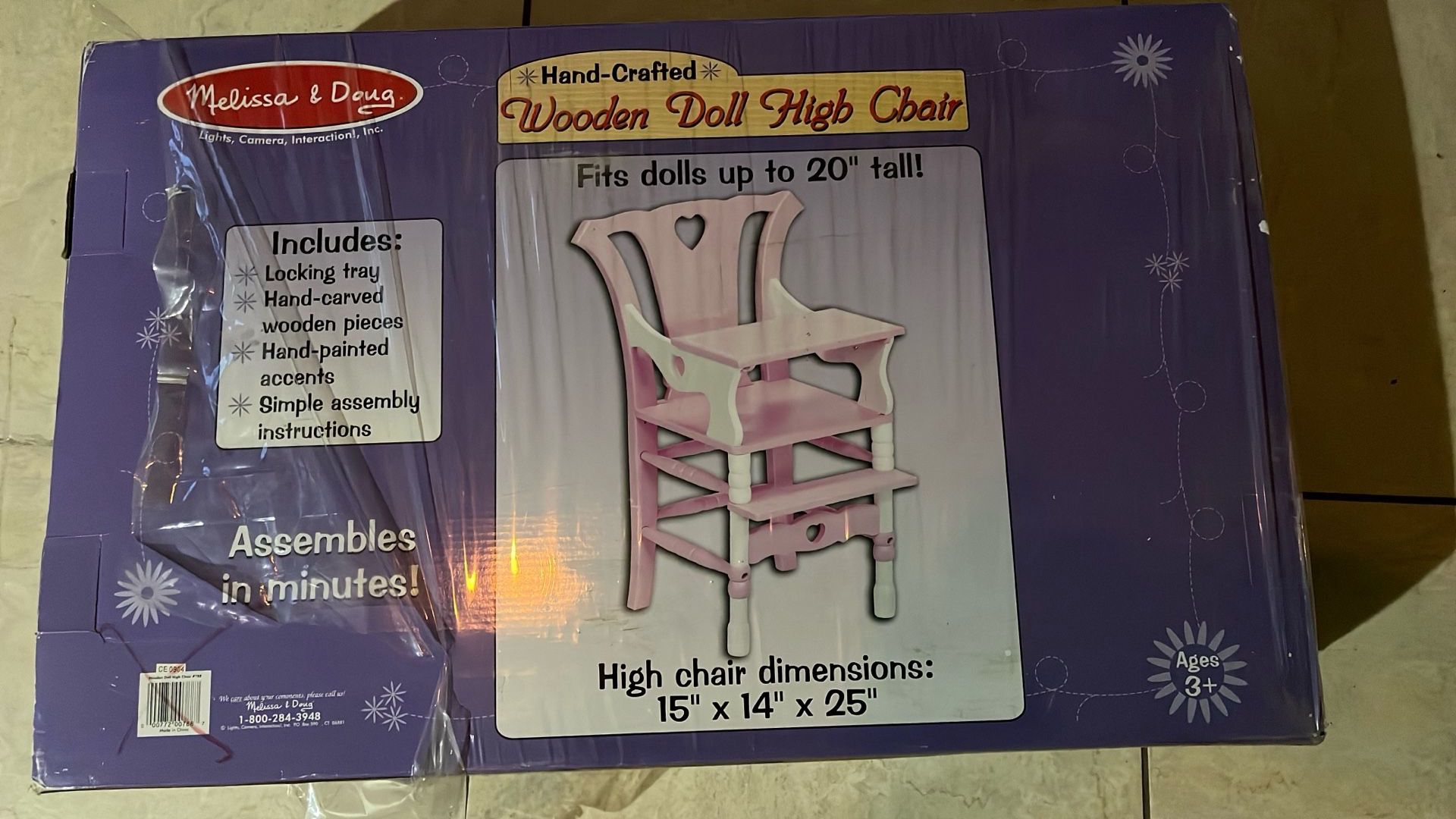 Pink Wooden Baby Doll High Chair 