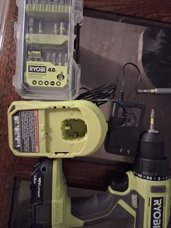 Ryobi Power Drill With Bit Set Charger and Battery