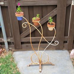 Vintage Metal Plant Stand with Snapdragon Flowers 